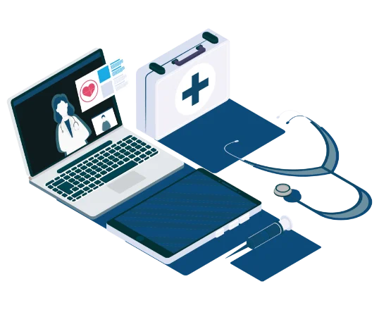 Laptop and a notepad laying on a table