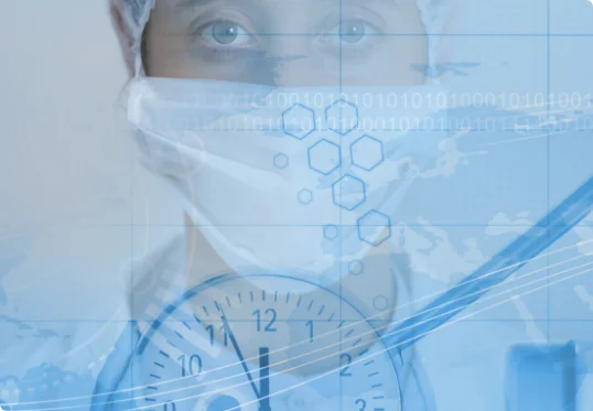 Computer code clock as corona virus healthcare concept