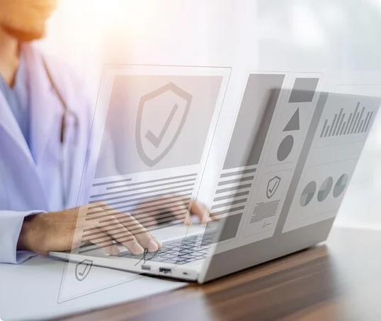 A physician is doing some credentialing work on a tab